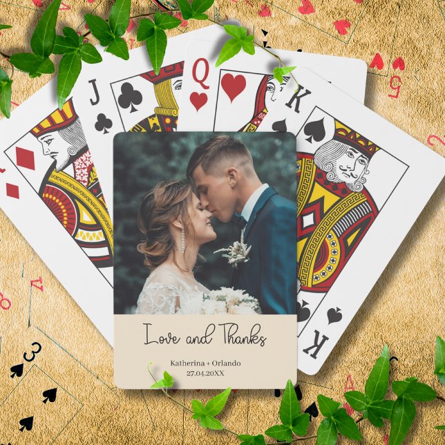 Champagne Elegant Wedding Love and Thanks Photo Spielkarten (Von Creator hochgeladen)