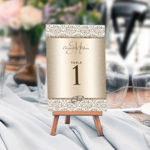Champagne Eleganter Metallischer Glitzer Damask Ho Tischnummer
