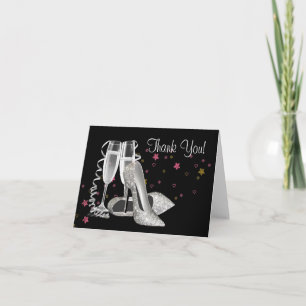 Champagne et Chaussures de talon Haut Merci Cartes