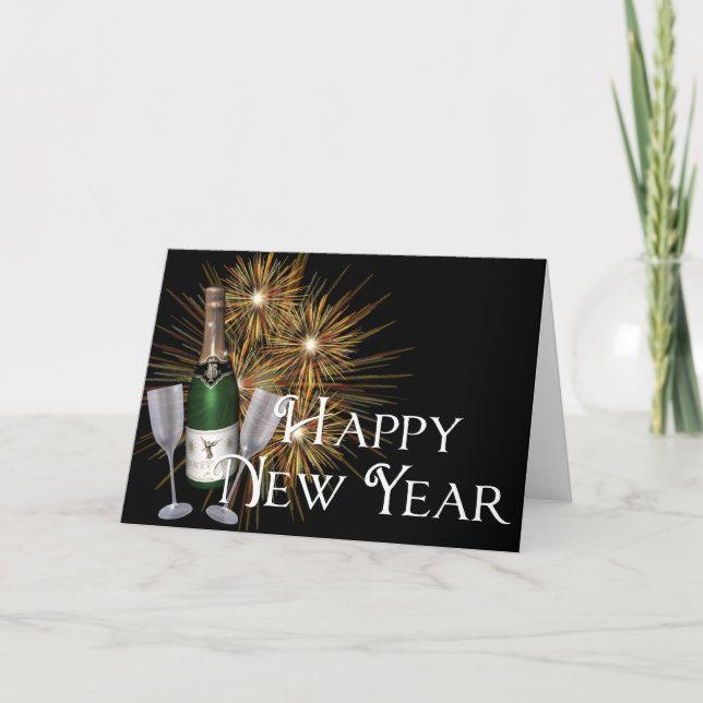 Champagne et feux d'artifice Bonne Carte de voeux  (Devant)