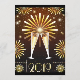 Champagne et feux d'artifice Nouvel An Invitation