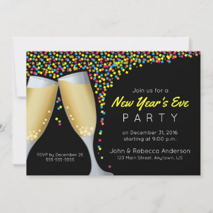 Champagne et invitation Confetti du Nouvel An