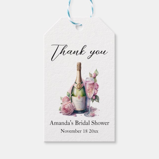 Champagne Flasche Floral Brautparty Gefallen Geschenkanhänger (Vorderseite)