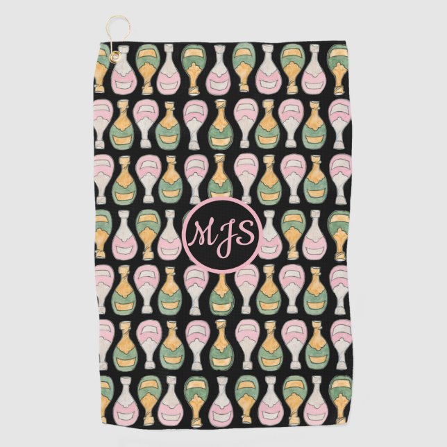 Champagne Flasche Muster Ladys Golfhandtuch (Vorderseite)
