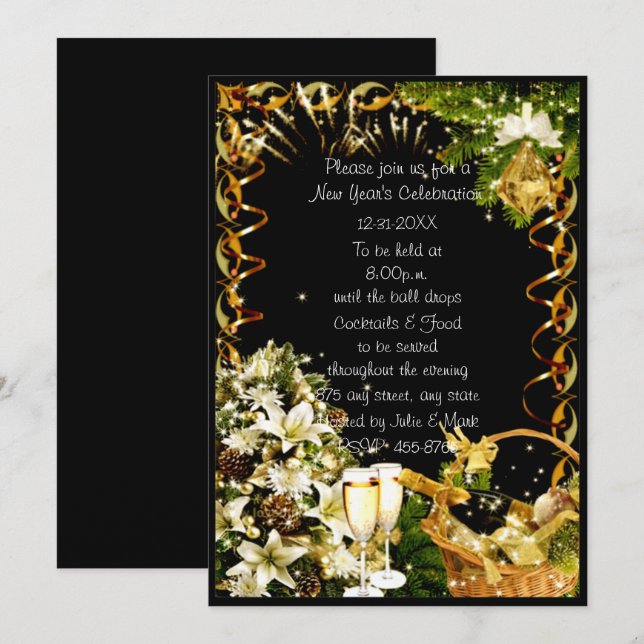 Champagne Floral blanc Invitation de la fête du No (Devant / Derrière)