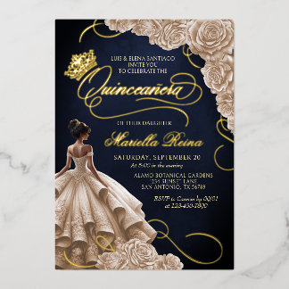 Champagne Floral Dress Quinceañera Folieneinladung