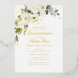 Champagne Floral Golden Butterfly Quinceanera Folieneinladung