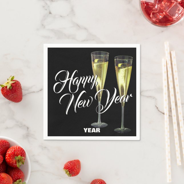 Champagne Flutes Custom Happy New Year Serviette (Beispiel)