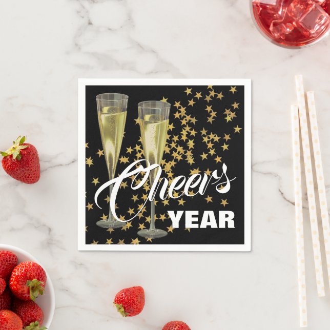 Champagne Flutes Custom Happy New Year Serviette (Beispiel)