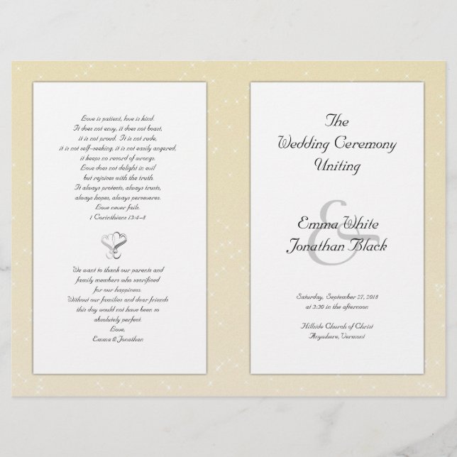 Champagne Folded Christian Wedding Programme (Devant)
