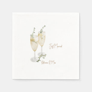 Champagne Foliage Gold Hochzeit Just Married Serviette