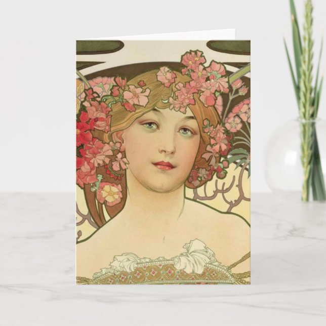 Champagne Girl Alphonse Mucha Grußkarte Karte (Vorderseite)