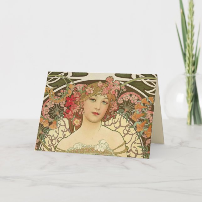 Champagne Girl Alphonse Mucha Grußkarte Karte (Vorderseite)
