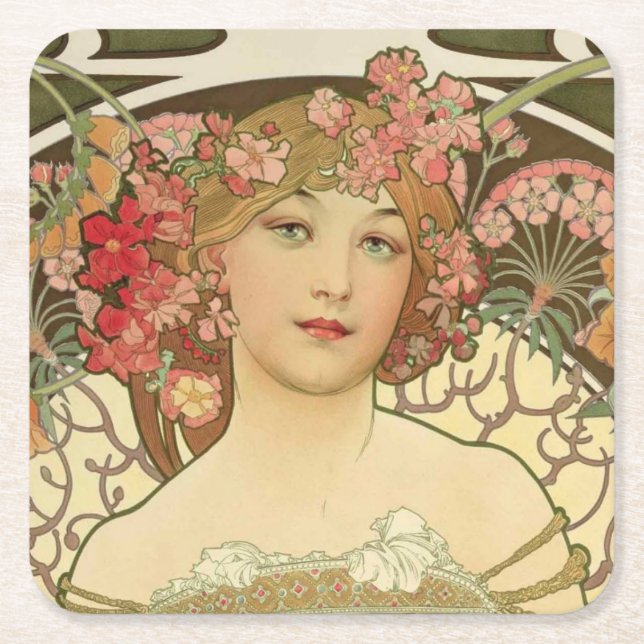 Champagne Girl Alphonse Mucha Untersetzer (Vorderseite)