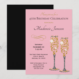 Champagne Glam Birthday Einladung Pink Gold Black