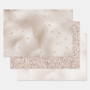 Champagne Glam Blush Glitzer Herz    Geschenkpapier Set