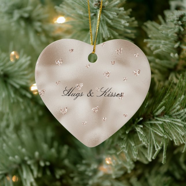 Champagne Glam Blush Glitzer Herz Keramik Ornament (Baum)