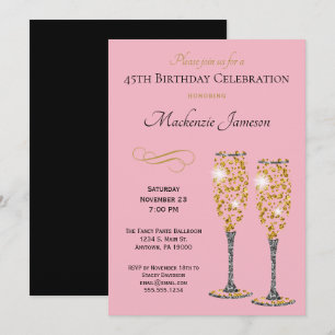 Champagne Glam Invitation Anniversaire Pink Gold B