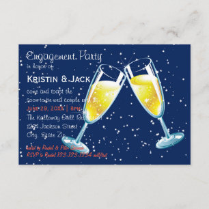 Champagne-Glas-Nacht - Party der Verlobungs-3x5 Einladung