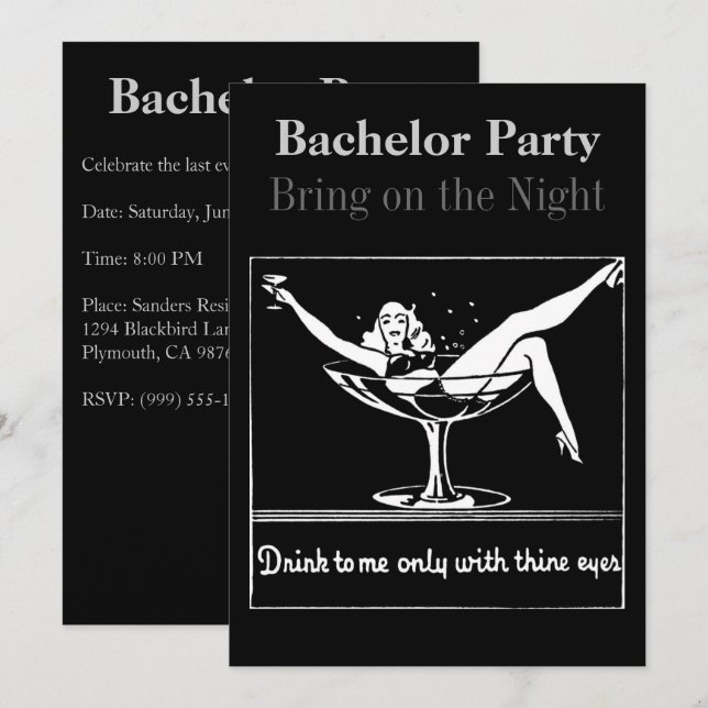 Champagne Glass Bachelor Party Einladung (Vorne/Hinten)