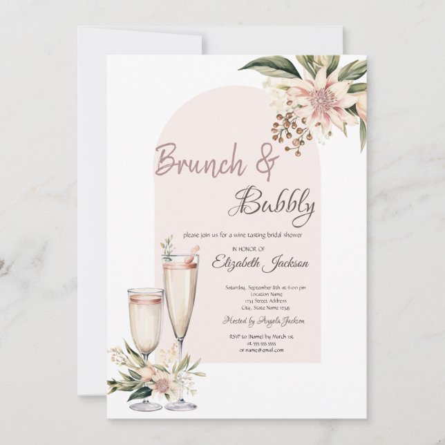 Champagne Glass Boho Blume Brunch & Bubbly Einladung (Vorderseite)