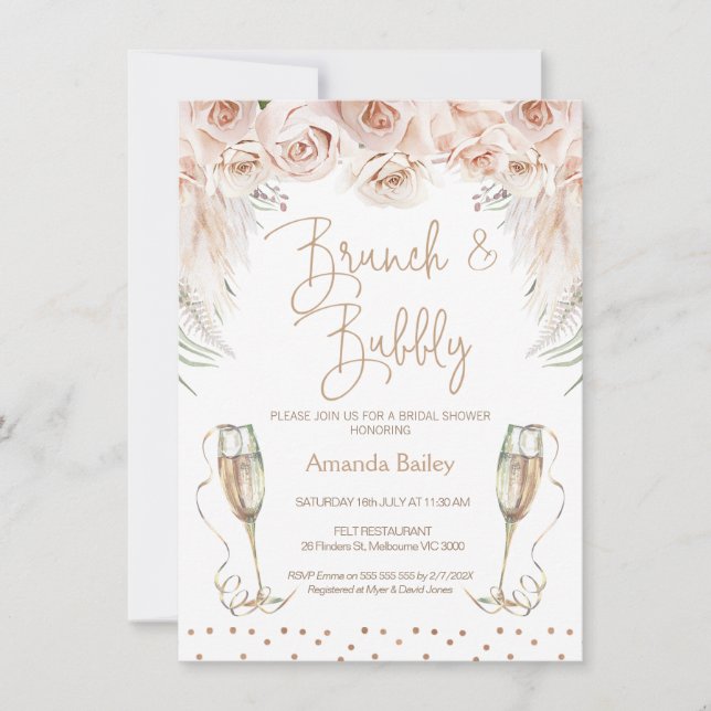 Champagne Glass Boho Brunch Brautparty Einladung (Vorderseite)