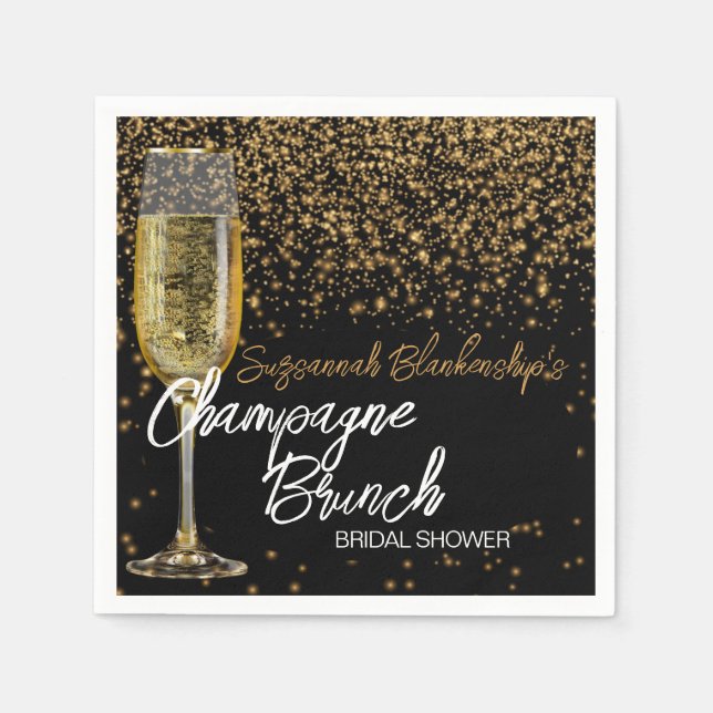 Champagne Glass Brunch Brautparty Gold Bokeh Serviette (Vorderseite)