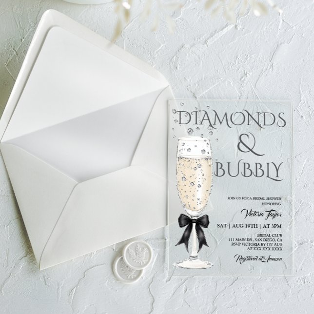 Champagne Glass Elegantes Bow-Brautparty Acryleinladungen (Von Creator hochgeladen)