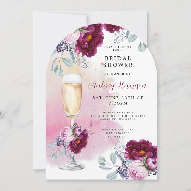 Champagne Glass Floral Brautparty Einladung (Vorderseite)
