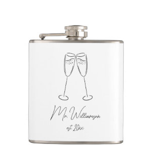 Champagne Glass Groom Wedding Newlywed Couple Flachmann