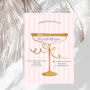 Champagne Glass Pink Stripes Bachelorette Einladung