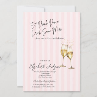 Champagne Glass Pink Stripes Bridal Shower Einladung