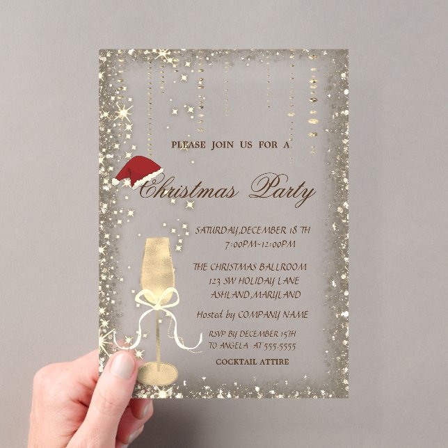 Champagne Glass Santa Hat Christmas Party Acryleinladungen (Insitu (Handheld))