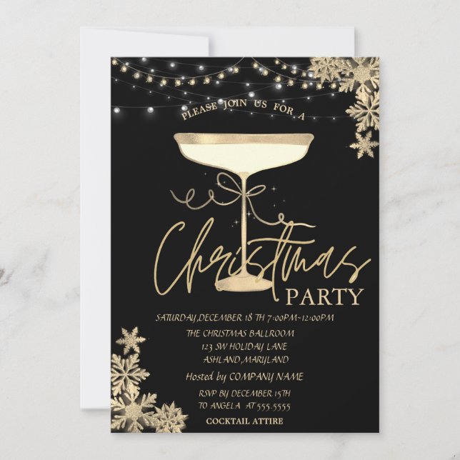 Champagne Glass Snowflakes Christmas Company Einladung (Vorderseite)