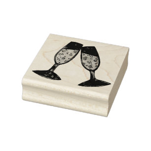 Champagne Glass Toast Bubbles Cheers Wedding Gummistempel