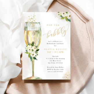 Champagne Glass White Floral Bridal Luncheon Einladung