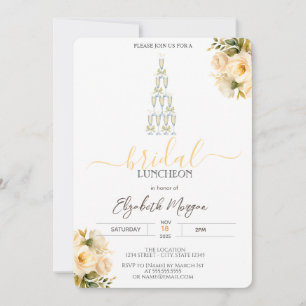Champagne Glass White Roses Bridal Luncheon Einladung