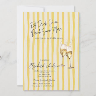 Champagne Glass Yellow Stripes Bridal Shower Einladung