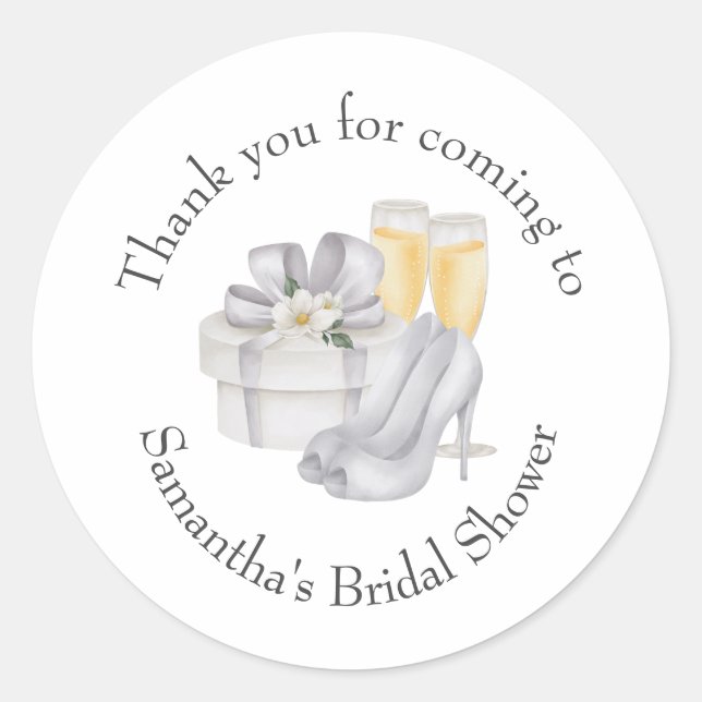 Champagne Glasses Brides Shoes Brautparty Gefallen Runder Aufkleber (Vorderseite)
