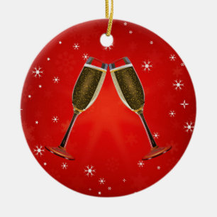Champagne Glasses Celebration Gold auf Red Keramikornament