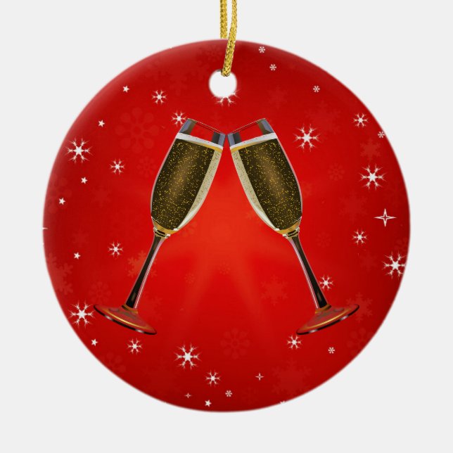Champagne Glasses Celebration Gold auf Red Keramikornament (Vorne)