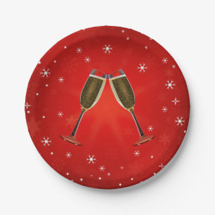 Champagne Glasses Celebration Gold auf Red Pappteller