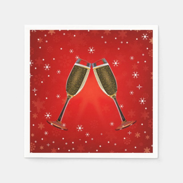 Champagne Glasses Celebration Gold auf Red Serviette (Vorderseite)