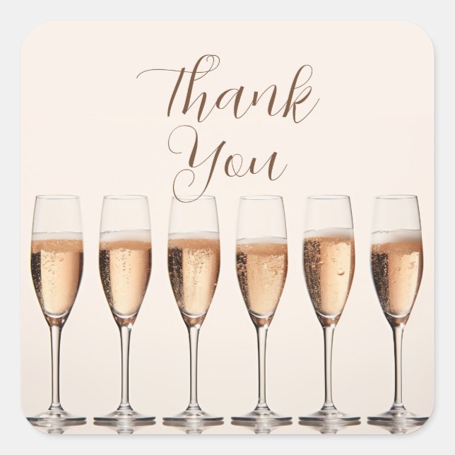 Champagne Glasses "Danke" Square Gefälligkeitsaufk Quadratischer Aufkleber (Vorderseite)