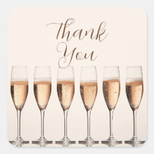Champagne Glasses "Danke" Square Gefälligkeitsaufk Quadratischer Aufkleber