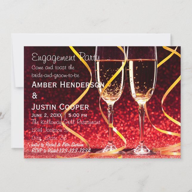Champagne Glasses Foto - Engagement Party Einladung (Vorderseite)