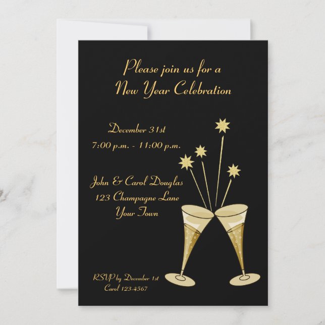 Champagne Glasses Stars Cocktail Party Invitation (Devant)