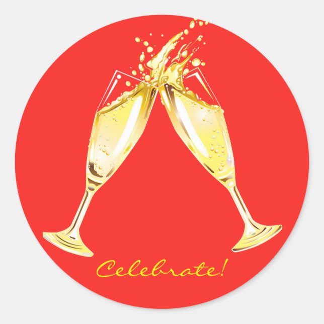 Champagne Glasses Toast Celebrate Runder Aufkleber (Vorderseite)