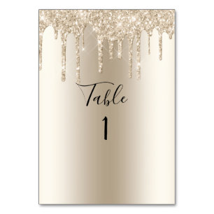 Champagne Glitter-Drip-Trendige Elegante Hochzeit Tischnummer