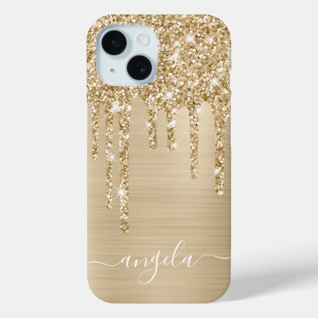 Champagne Glitter Drips Glam Girly Signature Case-Mate iPhone Hülle (Rückseite)